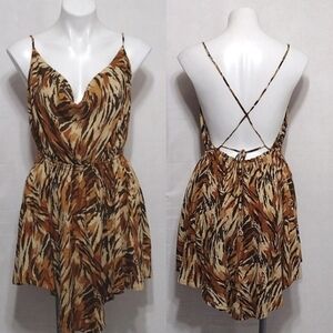 Indah Tahani Leopard Print Strappy Open Back Flowy Mini Dress Medium Sexy Chic